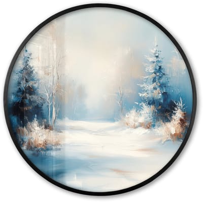 Poster in lijst Rond - Fotolijst 60x60 cm - Posters - Bos - Winter - Natuur - Abstract - Sneeuw - Ronde posterlijst zwart - Decoratie - Wanddecoratie woonkamer - Muurdecoratie slaapkamer