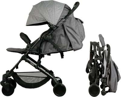 SnelShoppen - Bambisol Yuko² Compacte Buggy, Vanaf de Geboorte, Eén Hand Opvouwbaar, Leuning, Gerecycled Polyesterweefsel, Grijs Gemêleerd, Eco Vriend