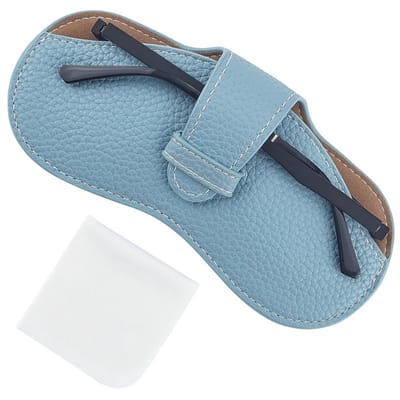 Dailygoody - Lederen etui voor zonnebril - Draagbaar en licht - Lichtblauw - Brillenhouder - Onmisbaar voor op reis - 17,5 x 8,7 cm