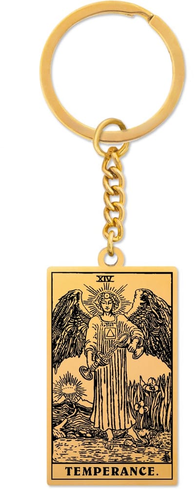 Tarot Sleutelhanger XIV: Matigheid / Temperance - Goudkleurig Stainless Steel - Grote Arcana uit Rider-Waite Geïnspireerd - Pax Amare