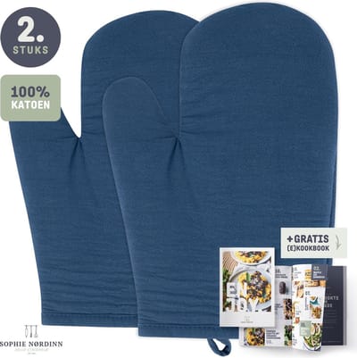 Sophie Nordinn® - Ovenwanten - Ovenhandschoenen - Handschoen Nora (Blauw) - Universele wanten 2 Stuks