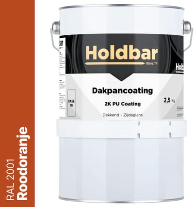 Holdbar Dakpancoating Roodoranje (RAL 2001) 2,5 Kg - Waterdicht - Vuil afstotend - UV-bestendig - Alle Kleuren - Dakpannen verven - Hecht op Steen, Beton, Dakpannen of Bestaande coating - 2 Componenten