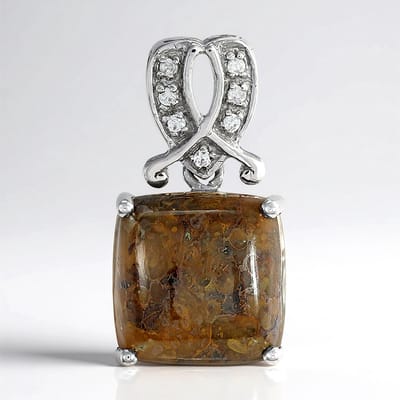 Cavill - Zilveren hanger - 925 Zilver met dinosaurus kwarts 10,76 ct en 7 briljante zirkonia - antieke kussencabochon - elegant sieraad dames