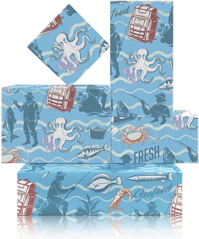 Dailygoods- Cadeaupapier Vissen - 4 Vellen - Hoogwaardig Papier - Blauw - Verjaardag - Vaderdag - Persoonlijke Stijl - Inpakpapier