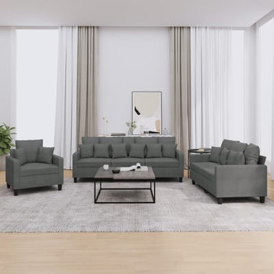 vidaXL - 3-delige - Loungeset - met - kussens - stof - donkergrijs