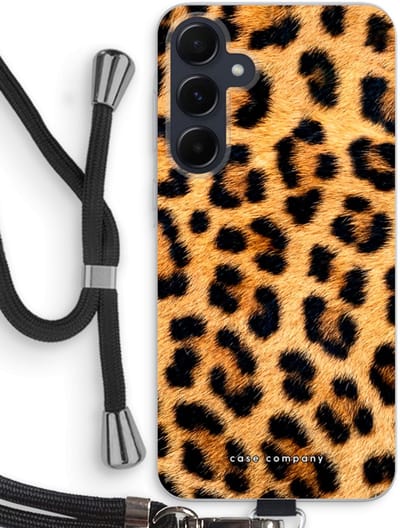 Case Company® - Hoesje met koord geschikt voor Samsung Galaxy A55 hoesje met Koord - Luipaard - Telefoonhoesje met Zwart Koord - Bescherming aan alle Kanten en Over de Schermrand