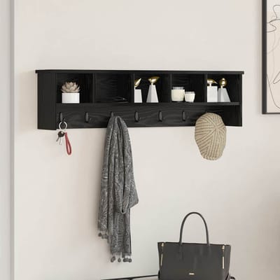 vidaXL - Wandgemonteerde - kapstok - Muurmontage - Zwart - Eiken - Bewerkt - hout