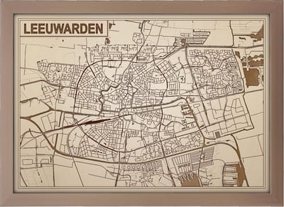 Houten gegraveerde stadskaart - Leeuwarden