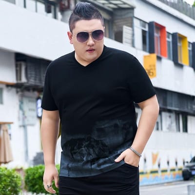 Dikke Mannen Plus Size Plus Size V-hals Mode Casual T-shirt Dikke Man IJszijde Extra Grote Jeugd Katoenen T-shirt Top 7XL zwart