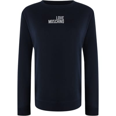 Love Moschino Marineblauwe T-shirt Met Lange Mouwen En Klein Wit Logo