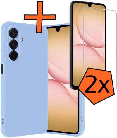 Hoes - Met 2x Screenprotector - Geschikt voor Samsung Galaxy A17 - Sterk & Shockproof - Back Cover - Siliconen Case - Telefoon Hoes - Lichtblauw