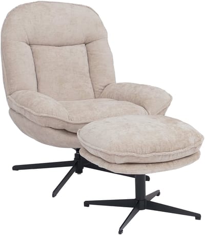 Relaxfauteuil met voetenbank MCW-P32, tv-fauteuil Nosag-vering, draaibaar Metaal Stof/textiel Chenille (370 g/m²) ~ crème