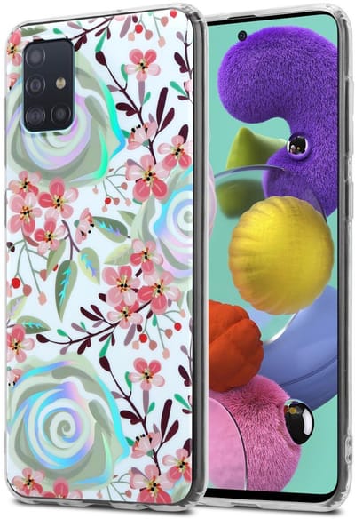 Cadorabo Hoesje geschikt voor Samsung Galaxy A51 4G / M40s in PERZIK BLOESEMS - Beschermhoes gemaakt van TPU siliconen Case Cover met bloemenmotief