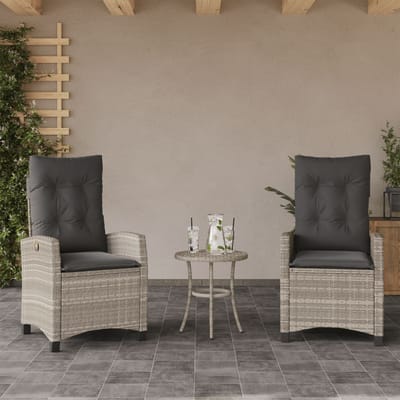 vidaXL - 3-delige - Bistroset - met - kussens - poly - rattan - lichtgrijs