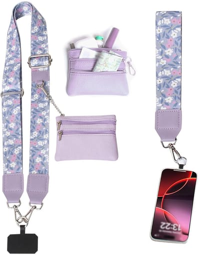 Verstelbare Mobiele Telefoon Lanyard met Portemonnee - Paars - Geschikt voor de meeste Smartphone Covers