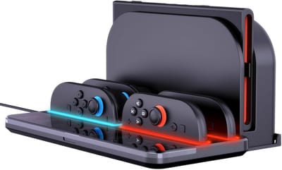 SnelShoppen - Oplaadstation voor Nintendo Switch 2 Joy-Con Controllers met 8 Speelkaartenlezer, Oplaad- en Opslagbasis, 4 Opladers, Organisator voor S