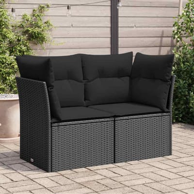 vidaXL - Tuinbank - met - kussens - 2-zits - zwart - poly - rattan