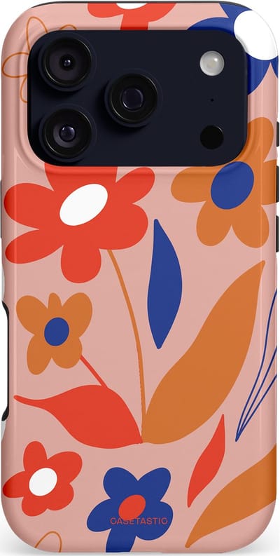 Casetastic hoesje geschikt voor Apple iPhone 17 Pro - MagSafe - Dubbellaagse bescherming - Vormen in bloei - Fashion Case - Perzik Rood Donkerblauw