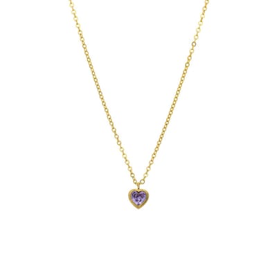 Lucardi - Dames Stalen goldplated ketting vintage paars hart - Ketting - Staal - Goudkleurig - 45 cm