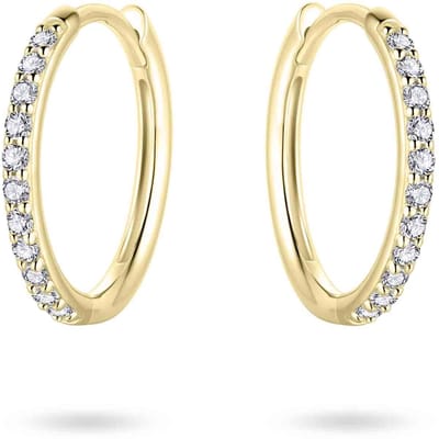 GISSER Jewels VGKCK1/15 - Oorbellen - Oorringen met Scharnier Sluiting - Massief gezet met Zirkonia - 1.5mm Breed - 15mmØ - 14 Karaat Geelgoud