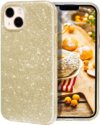 oTronica TPU Backcover Geschikt voor iPhone 13 Pro Max glitter hoesje - Goud