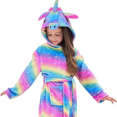 Mastersøn Eenhoorn Dames Badjas - Fleece - Meisjes - Ochtendjas - Maat 110 116 Rainbow Editie