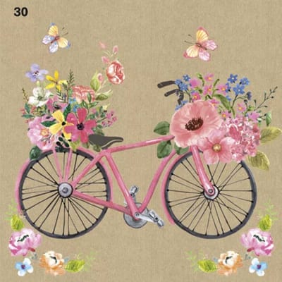 Servetten, Lunch servetten, Servetten met bloemen en fiets, Decopage servetten, decopage, 33x33 cm