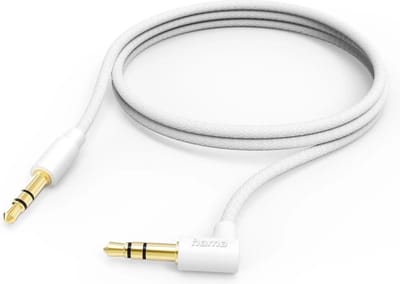 Hama Aux-kabel - 3,5mm jack - 3,5mm jack kabel - Aux aansluiting - Haakse stekker - Compatibel met standaard 3,5mm audio-aansluitingen - Vergulde stekker - 1 meter - Wit