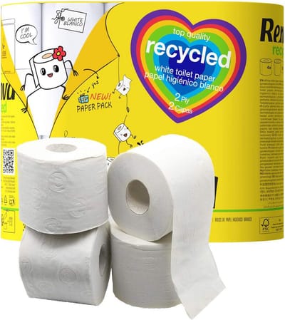 Toiletpapier van 100% gerecycled materiaal, 4 dubbele rollen, milieuvriendelijke verpakking