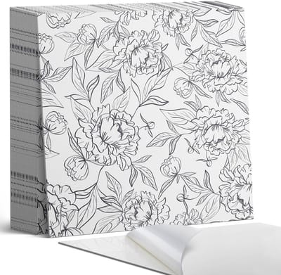 Coloray Plaktegels - Bloemenpatroon met bladeren Zelfklevende Tegels - 20 cm x 20 cm - Zwart en wit Plaktegels - 20 stuks - Vierkant PVC Tegels - Plaktegels Badkamer - Plaktegels Vloer - Vinyl Tegels Zelfklevend - Wandtegel Zelfklevend
