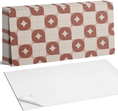 Coloray Plaktegels - Geometrisch patroon met cirkels Zelfklevende Wandtegels - 40 cm x 20 cm - Rood Plaktegels - 10 stuks - Rechthoek PVC Tegels - Plaktegels Badkamer - Vloertegels Zelfklevend - Vinyl Tegels - Portugese Tegels