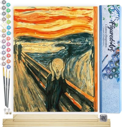 Figured'Art Schilderen op Nummer Volwassenen canvas Schreeuw - Handwerk acrylverf Kit DIY Compleet - 40x50cm met DIY houten lijst