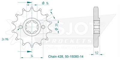 Pignon de sortie de boite Esjot pour moto BRIXTON 125 Bx 14 dents pas 428 Neuf