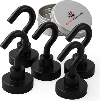 Brute Strength - Super sterke magnetische ophanghaakjes - Zwart - 20 mm - 5 stuks - Ophanghaken - Magneet haakjes sterk - Haak magneten - Magneethaken - Sterke magneetjes