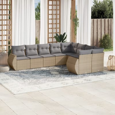 vidaXL 9-delige Loungeset met kussens poly rattan beige