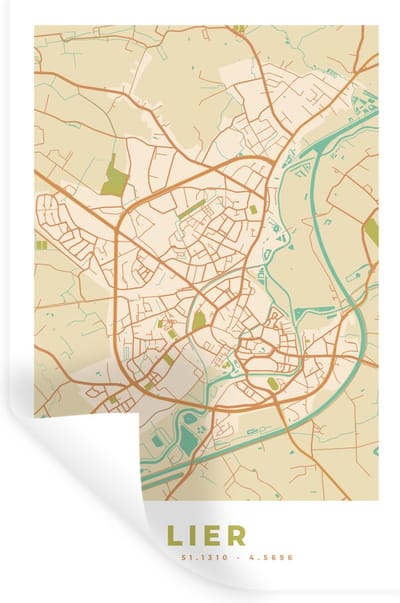 Muurstickers - Sticker Folie - België - Lier - Plattegrond - Kaart - Stadskaart - 20x30 cm - Plakfolie - Muurstickers Kinderkamer - Zelfklevend Behang - Zelfklevend behangpapier - Stickerfolie