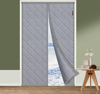 Warmtewerend gordijn voor deuren, 100 x 210 cm, magnetisch thermisch deurgordijn, koudebescherming, verdikt deurgordijn voor huisdeuren, grijs
