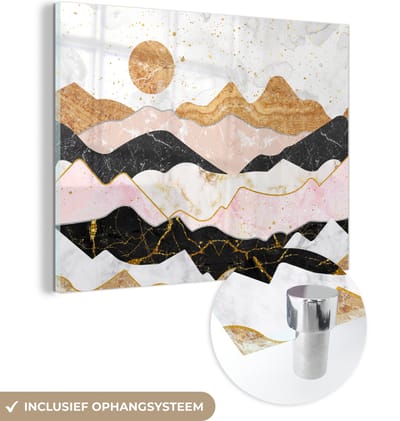 MuchoWow® Glasschilderij 40x30 cm - Schilderij acrylglas - Marmer - Goud - Pastel - Foto op glas - Schilderijen