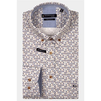 Giordano Overhemd Ivy Allover Dot Pattern Satin Stretch Button Down Navy-Multi / male
