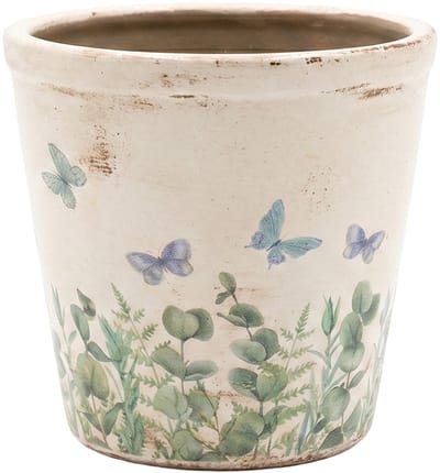 Keramiek Bloempot voor Binnen – Blauw Vlinder – Rustieke Pot – Ø 12 cm – Vlindermotief
