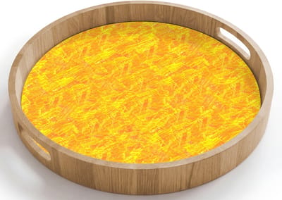 Dienblad rond 40x40 cm - Schootdienblad hout - Verf - Texturen - Kwasten - geel - Borrelplank rechthoek - Plateau houten dienbladen