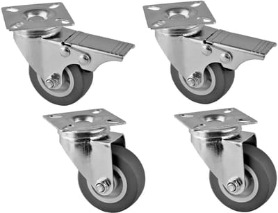 Set van 4 Stevige Meubelwielen - 2 Zwenkwielen en 2 met Rem - 160 kg Draagkracht