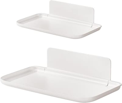 KZQ Opbergrek - 2-delige opvouwbare zwevende wandplank - Witte wandplank zonder boren - Zelfklevende plank - Geschikt voor mobiele telefoons, horloges, enz. - Kleine zwevende plank, ideaal voor badkamers, slaapkamers, campers en keukens