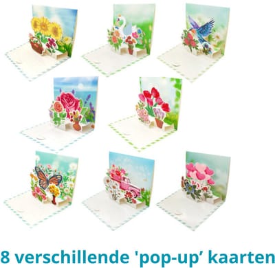IZGO Diamond Painting Kaarten – 8 Wenskaarten met envelop - Zonder Tekst - Volwassenen – Volledig Hobby Pakket - Diamant schilderen - Popup - 3D - Lente