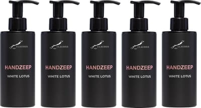 Handzeep White Lotus 300 ml - met pomp - zwarte fles - set van 5 stuks - Voordeelverpakking