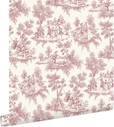 ESTAhome behang toile de jouy print bordeaux rood - 50 x 900 cm - 132097