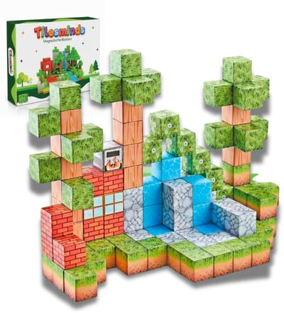 TilesMinds® - Magnetische blokken - 104 stuks - Magnetic cubes - Magnetisch bouwspeelgoed - Magnetisch speelgoed - Magnetic tiles - Magneten speelgoed - Montessori speelgoed - Educatief speelgoed - Magnetische bouwstenen - Craft je eigen wereld