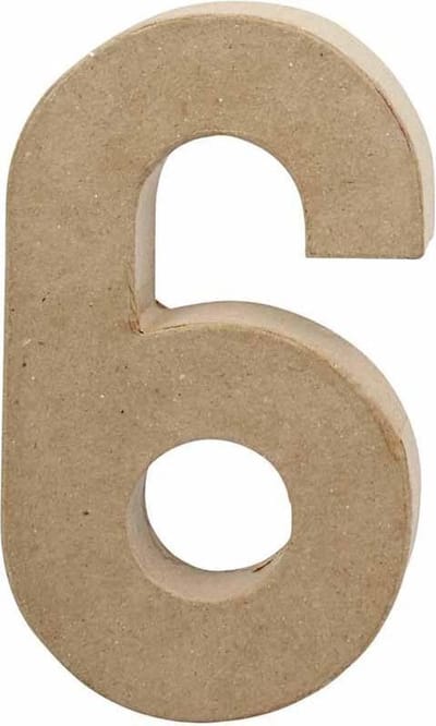 Cijfer, 6, H: 20,5 cm, B: 11,5 cm, dikte 2,6 cm, 1 stuk