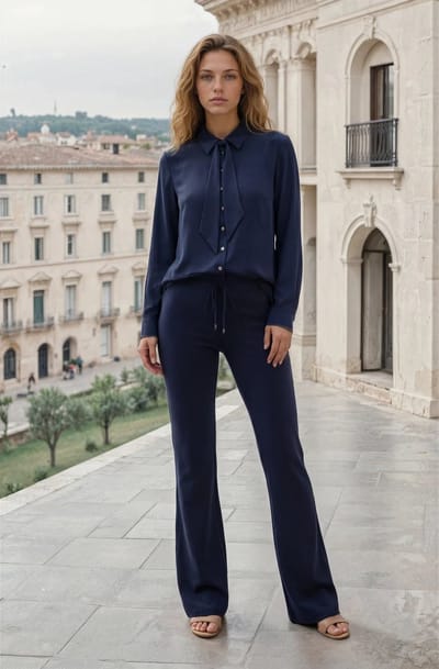 MI PIACE - Travel Blouse Uni Gold Button 202767 Dark Blue - Maat : XS
