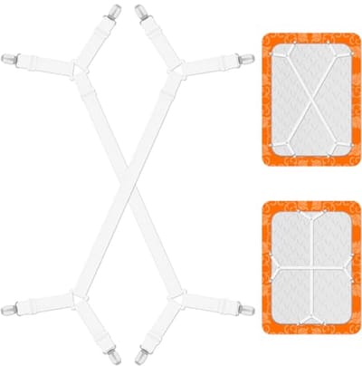 Dailygoods - Hanyousheng Hoeslaken riemen clips houder, lakens clips, verstelbare lakens bevestigingsmiddelen grijpers, kriskras hoeslaken riemen voor beddengoed, matraslakclips bandjes (2 stks/set, wit)